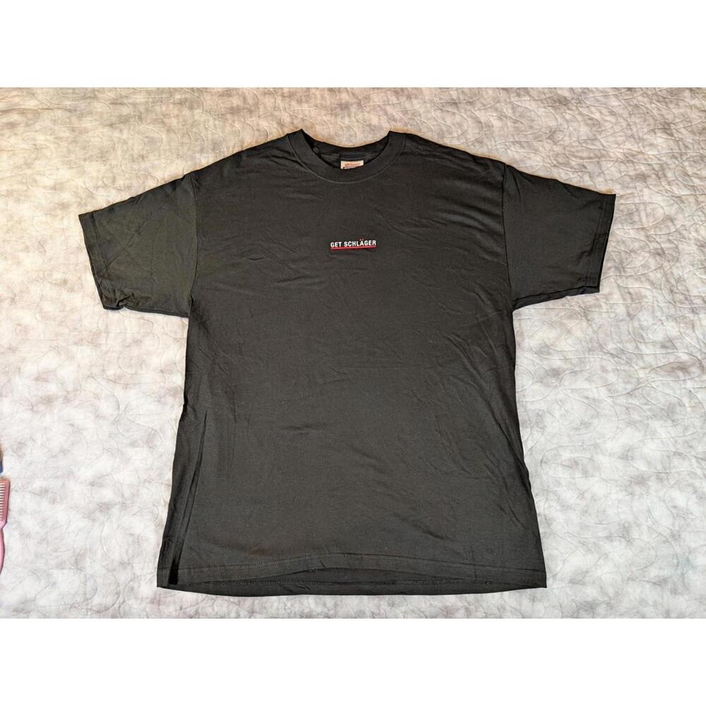Vintage Get Schlager T Shirt Large Black Minimal Logo Streetwear Tee